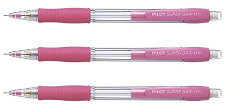 PILOT Lot de 3 Porte-mines SUPERGRIP H185 0,5 mm Plastique Grip Caoutchouc Rose