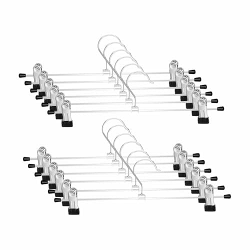 WEIDMAX Grucce per Pantaloni, Appendiabiti Antiscivolo con Clips, Regolabili Grucce in Metallo con Mollette, Salvaspazio Appendini per Pantaloni, Gonne, Calzini, Confezione da 12