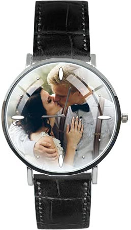 EREMITI JEWELS Orologio Personalizzato quadrante con rilievo 3D cinturino in Vera Pelle - G LEATHER - Unisex (Nero)