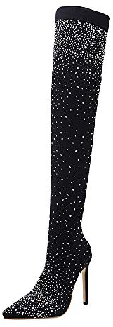 Stivali Stivaletti da Donna Elastici Stivali a Punta con Tacco Alto Stivali sopra Il Ginocchio (40 EU,Nero)