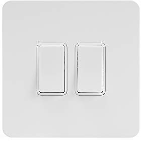 Soho Lighting White Metal Flat Plate 10A 2 Gang 2 Way Light Switch White Insert Screwless