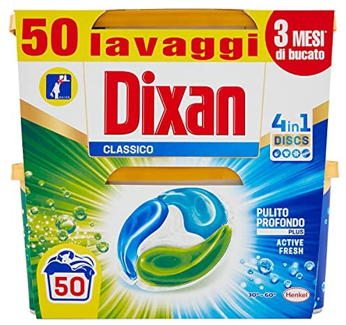 Dixan Discs Classico Detersivo Lavatrice Predosato in Capsule 4 in 1, 2 x 25 Lavaggi