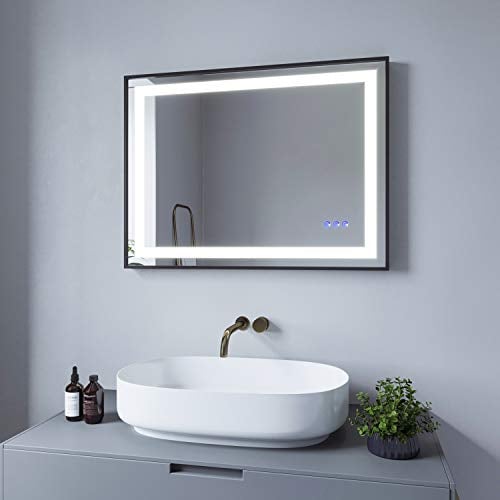 AQUABATOS® SAUTENS-Serie 80x60 cm LED Badspiegel Wandspiegel Badezimmerspiegel mit Beleuchtung lichtspiegel Dimmbare Touch Schalter Farbtemperatur Kaltweiß 6400K Warmweiß 3000K Antibeschlag IP44 CE