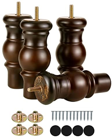 Maricome 15,2 cm große Holzbeine, vorgebohrt, M8 Bolzen, gedrehte runde Duttfüße, Holzmöbelbeine, 4 Stück