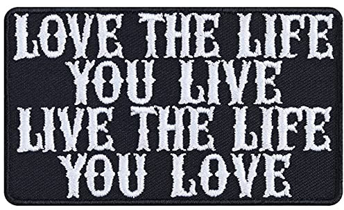 Live The Life You Love – Embroidered Iron on Patch for Motivation, Influencer | Inspiring Sayings Sew on or Iron on Applique Patches Badge Sticker for All Fabrics | 85X50 mm