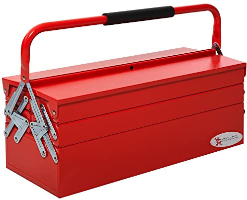 DURHAND Caja de Herramientas de Acero Plegable Portátil con 5 Compartimentos y Mango de Transporte para Taller Bricolaje Hogar 56x20x41 cm Rojo
