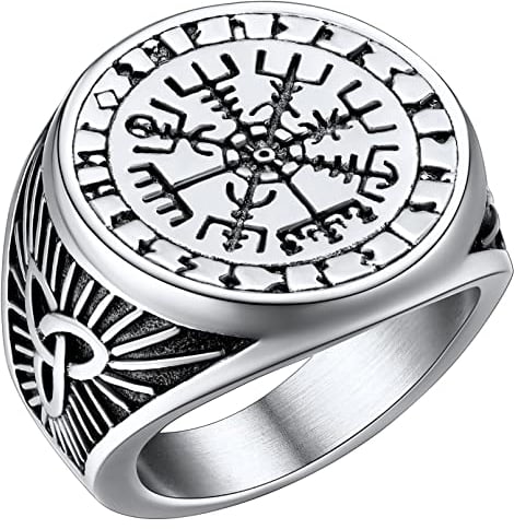 FaithHeart Herren Jungen Viking Kompass Fingerring mit Rune Wikinger Siegelring mit Vegvisir Nordischer Style Fingerring für Freunden Ehemann
