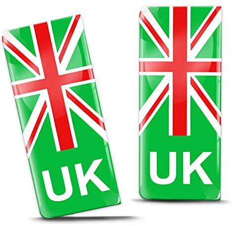 Biomar Labs® 2 x UK Car Number Plate Stickers Green EV Electric Brexit United Kingdom Union Jack Flag Decals Badge QS 6