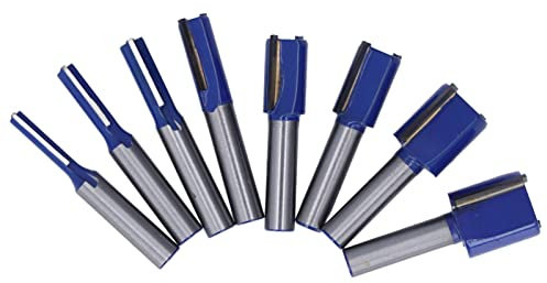 8PCS Woodworking Slotting Milling Cutter 8mm Round Shank Tungsten Carbide Woodworking Grooving Router Bits Extended Straight Shank Double Edged Straight Wood Router Bit