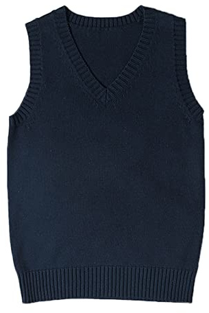 Blostirno Women’s Sweater Vest V Neck JK Uniform Kint Vests Solid Classic Sleeveless Pullover Sweaters Tops(Navy M)