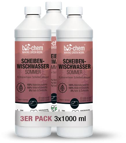 bio-chem Scheibenwischwasser Sommer 3X 1000 ml Autoscheiben Reiniger I Premium Scheibenreiniger fürs Auto, extra schonend zu Wischerblätter Aller Art I Glasreiniger für Autoscheiben ohne Duft
