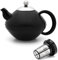 Teekanne Set 1.4 Liter - Edelstahl doppelwandig Schwarz matt - Großer Klassischer Teebereiter mit Tee-Filter-Sieb-Aufsatz für losen Tee