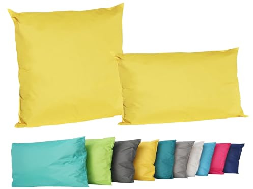 JACK 2er Set Outdoor Lounge Kissen Set 45x45cm + 30x50cm Dekokissen Inkl. Füllung Wasserfest Sitzkissen Garten Lotus Effekt, Farbe:Gelb