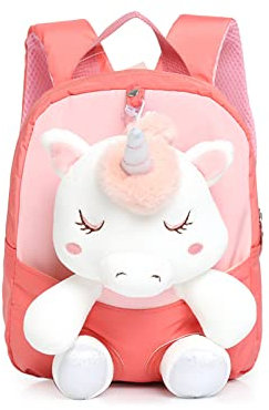 MIDSuN Mochila Infantil Pequeña, Mochilas de Muñeca de Peluche Extraíble Para Guardería, Mochila de Unicornio Para Niños de 2 a 5 años, Mochila Escolar Niña (Rojo)