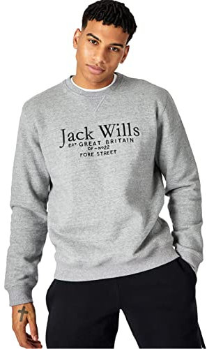 Jack Wills Mens Belvue Graphic Logo Crew Neck Sweatshirt Sweater T Shirt Top Grey Marl M