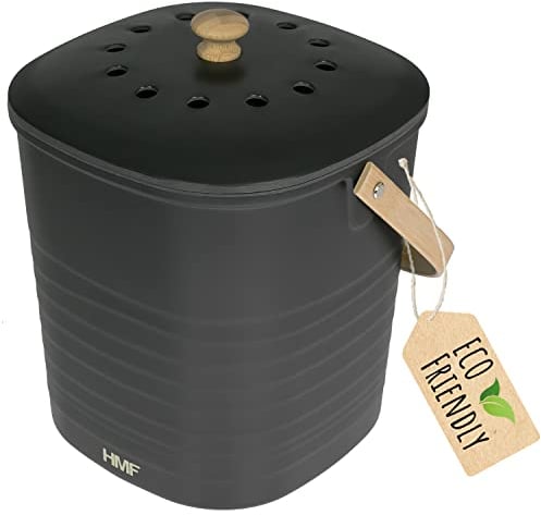 HMF Poubelle Bio Durable de Cuisine, Seau à Compost inodore avec Couvercle | 3 L | Noir