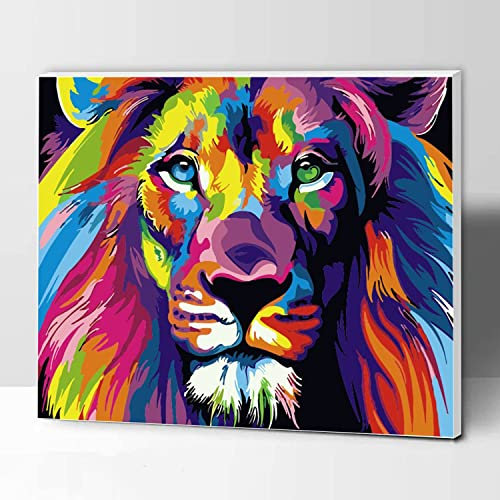 KOMKING Kit de peinture par numéros pour adultes avec cadre, kit de peinture par numéros pour enfants, enfants pour décoration d'intérieur, lion coloré, 30,5 x 40,6 cm avec cadre