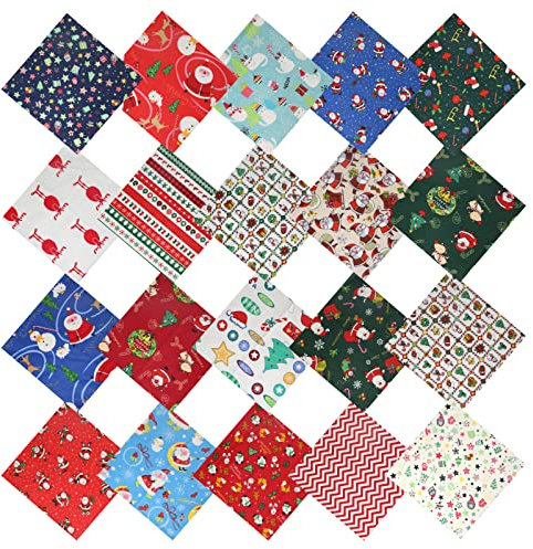FINDIR 20pcs Baumwollstoff Weihnachten Patchwork Stoffpaket Weihnachten Patchworkstoffe Baumwolle Paket 25x25cm Stoff Baumwoll für Weihnachtsdekoration Quilten DIY Basteln Handwerken