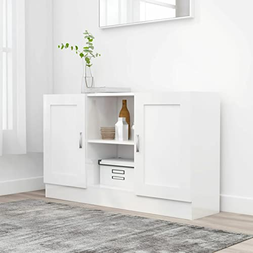 ANGYANG Aparador, Aparadores para Salon, Aparador Entrada Recibidor, Aparador Cocina, Vitrinas para Salon, Muebles Auxiliares, de aglomerado Blanco Brillante 120x30,5x70 cm