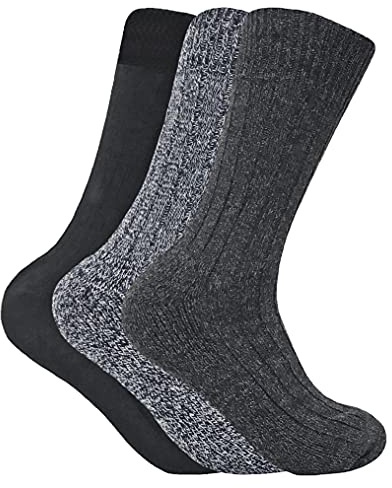 3 Pairs Mens Thick Cushioned Sole Winter Warm Wool Blend Walking Hiking Socks for Boots (6-11 uk, WB Grey)