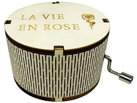 Youtang La Vie En Rose Wood Music Box, Round Antique Engraved Wooden Musical Boxes Gifts for Lover, Boyfriend, Girlfriend, Husband, Wife(White)