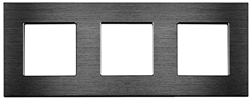Luxus-Time Wippschalter Lichtschalter Steckdosen Aluminium Rahmen Unterputzdose UP Schuko Wipp Wandschalter Einbau Kippschalter Schwarz (3-Fach Rahmen Aluminium)