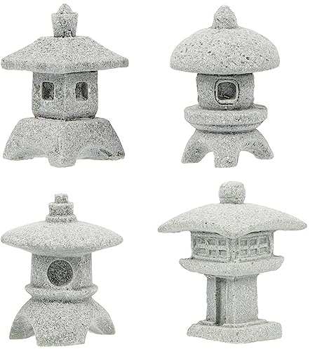 YARNOW 4 Stück Heimtextilien Tischdekoration Japanische Laterne Glücksdekoration Chinesisches Tempelmodell Mini-Sandsteinpagode Winzige Pagode Gartenpavillon-Modell Mini-Pagode