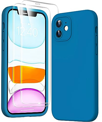 HATOSHI 3-in-1 iPhone 11 Hülle mit 2 Stück Schutzglas, Flüssig Silikon Anti-Rutsch Kratzfestes Stoßfest Handyhülle iPhone 11 Schutzhüll, Mitternachtsblau
