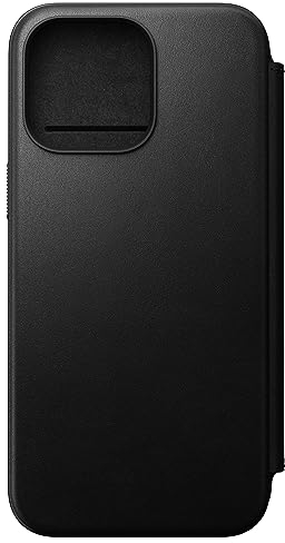 Nomad Modern Leather Folio for iPhone 15 Pro Max Case Compatible with MagSafe & Wireless Charging Leather Wallet Case, 3 Card Slots. 360° Protective Bumper - Black