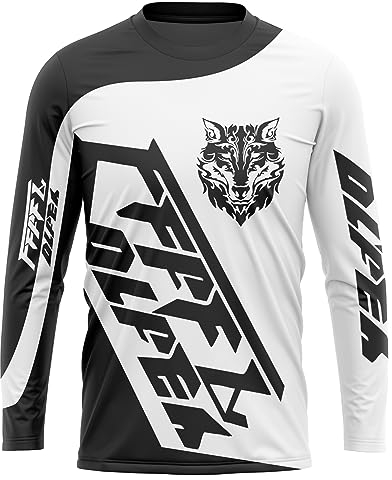 FFFF & OLFEH Herren Mountainbike Trikot, Radfahren Jersey Herren Mountainbike Motocross Jersey Langarm MTB T-Shirt, antibakteriell MTB Trikot T Shirt für, Jersey Schnelltrocknend (Weiss,XL)