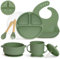 Mojinl Ensemble de vaisselle en silicone antidérapant pour enfants avec ventouses, 7 couverts sans BPA avec cuillère, fourchette, bavoir pour bébé, tasse d'apprentissage et assiette avec couvercle