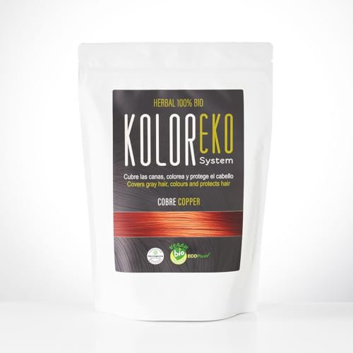 KOLOREKO Tinte natural COBRE - cubre las canas, colorea y protege el cabello - Tinte ecológico 100% Herbal Bio