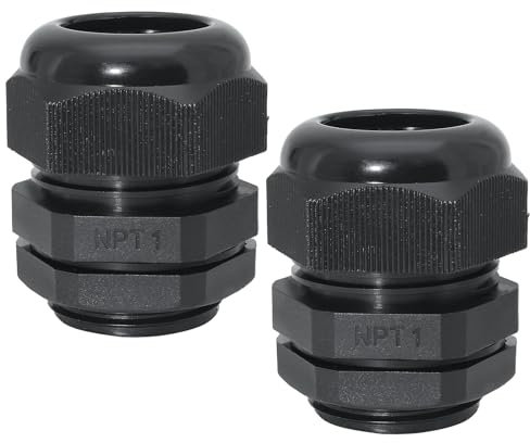 Bonsicoky 1 NPT Nylon Cable Glands, IP68 Waterproof Adjustable Cord Grip Cable Connector Strain Relief Wire Protectors for 18-25mm Cable Diameter, 2 Pcs, Black