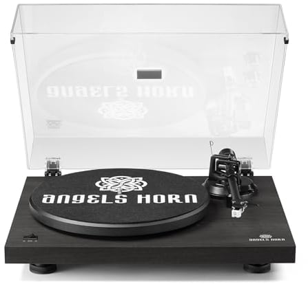 ANEGLS HORN - Giradischi in vinile con uscita Bluetooth 5.0, Home Audio Black Modern Edition, trasmissione a cinghia a 2 velocità, include preamplificatore Phono, cartuccia magnetica AT-3600L e RCA