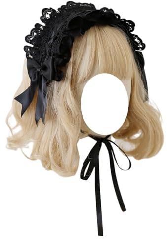 TTYAO REII Damen Lolita Stirnband Schwarz Spitze Dienstmädchen Haarband Haarschmuck Mädchen Gothic Kopfschmuck für Cosplay Kostüm Party