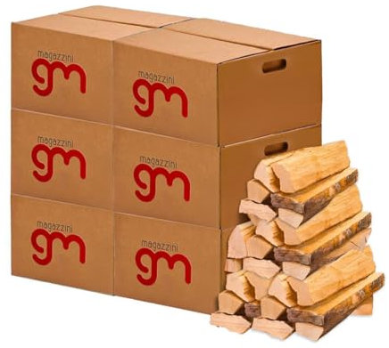 MagazziniGM,15Kg Legna Da Ardere essiccata sotto il 15% di umidità, pezzi da 25 Cm per Stufe Camini Barbecue Fuoco Riscaldamento (Legno di faggio, 90 Kg (6 pacchi))