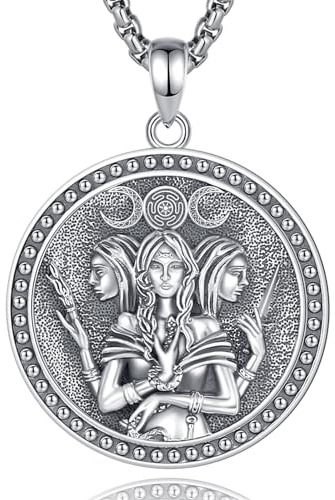 EUDORA Harmony Ball Dreifache Mondgöttin Kette für Damen Sterling Silber 925, Vintage Hekate Wicca Halskette Amulett Anhänger Witcher Heidnischer Schmuck Esoterik Geschenk für Frauen Damen, 51cm