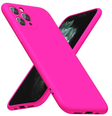 LoeoeL for iPhone 11 Pro Max Phone Case Silicone, Fluorescent Neon Hot Pink Bright Color Matte TPU, Minimalist Ultra Thin Slim Soft Rubber Gel Girly Cute Case for Women Men, Camera Cover Protection