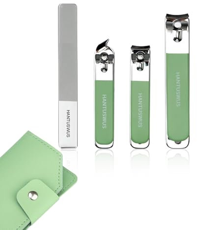Ultra Sharp Stainless Steel 4-Piece Nail Clippers Set - Premium Manicure Kit for Men and Women with Angled Clippers, Nail File & Green Leather Travel Case