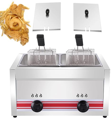 Professionelle gewerbliche Gasfritteuse, 10L/20L/30L Edelstahl Gastro Friteuse Zum Braten von Friteuse Gastronomie, Pommes Frites, Zwiebelringen, Hühnchen, hohe Heizleistung,20L