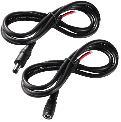 KUOQIY 2 PCS 100cm 18 AWG DC Power Pigtails Cable, DC 5.5mm x 2.1mm Male and Female to Bare Wire Open End Power Supply Replacement Repair Cord, for CCTV Security Camera, DVR, LED Strip Light