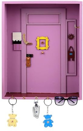 Friends Monica's Door Wall Key Holder, Mobiletto in Legno Porta Chiavi da Muro, Portachiavi da Parete in Legno, Appendichiavi da Muro Ingresso con 6 Ganci, Decorazione da Parete, 20.3×5×25.5 cm