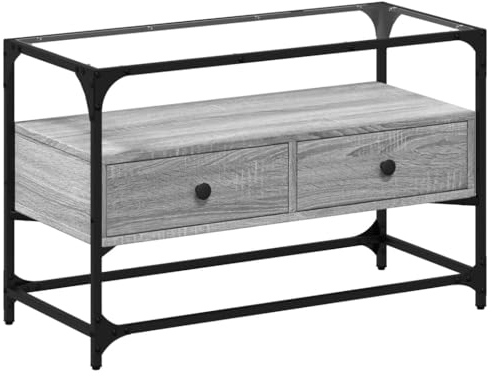vidaXL TV Schrank, Fernsehtisch mit Glasplatte, Lowboard für Fernseher, TV Möbel Fernsehschrank für Wohnzimmer, Industrie-Design, Grau Sonoma Holzwerkstoff