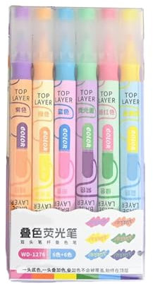 6 Stück/Box – Augenschutzfarbe Doppelkopf-Marker Stift für Schüler Markierung Farbmarker Stifte Box gestapelte Farb-Textmarker (6 Tuben, 12 Farben)