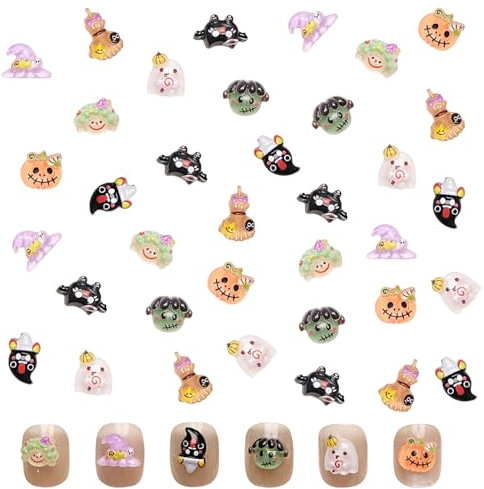 Halloween Nail Charms,100pcs Cartoon Witch Hat Ghost Pumpkin Nail Art Charms,Resin Flatback Nail Gems Nail Art Decorations Supplies for Nail Design DIY Crafting Jewelry Making
