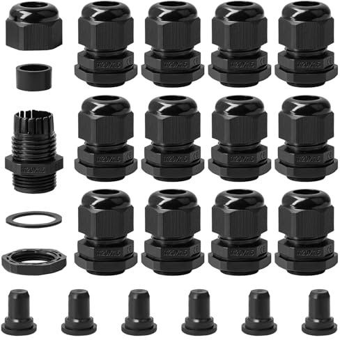 Passacavo impermeabile M20, set di 12 passacavi IP68, per esterni da giardino, scatola di derivazione con 6 tappi di chiusura