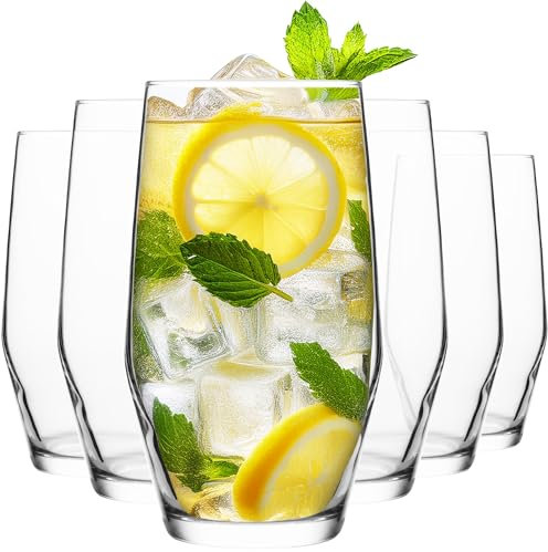Homiu Highball Drinking Tumbler Glasses | Set of 12 | 495ML | Crystal Clear Tall High Ball Glasses | Water Gin Cocktail Juice | Drinking Glassware | Napoli Collection | Dishwasher Safe