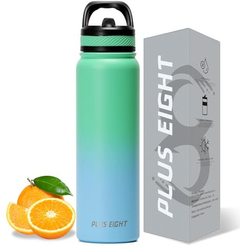 pluseight Sports Water Bottle, 1000ml（32oz） Insulated Water Bottle With Straw, Stainless Steel Water Bottle Wide Mouth for Sports, Gym or Office, BPA-Free Keep Cold 24H Hot 12H (Green Blue)