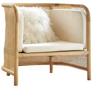 Outdoor Allwetter-Rattan-Einzelstuhl für Balkon, Garten, Veranda, Pool, Rattan-Sessel mit Kissen, Braun