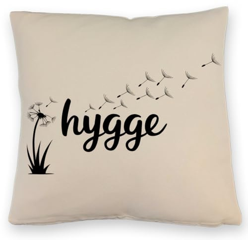 speecheese Hygge Löwenzahn Kissen mit Leinenoptik - Gemütlichkeit Pur Stilvolles Design auf weißem Hintergrund Abstrakte stilisierte Illustration für gemütliches Ambiente